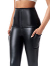 Female Faux Leather Corset Pocket Leggings