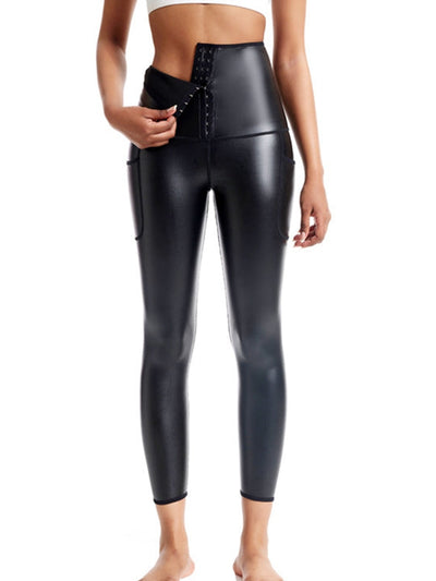 Female Faux Leather Corset Pocket Leggings