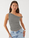 Solid Color One Shoulder Slant Neck Slimming Top