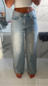 Rhinestone Loose High Waist Jeans