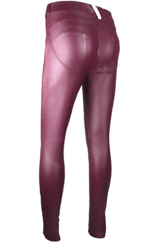 Female Glossy Faux Leather Pocket Leggings