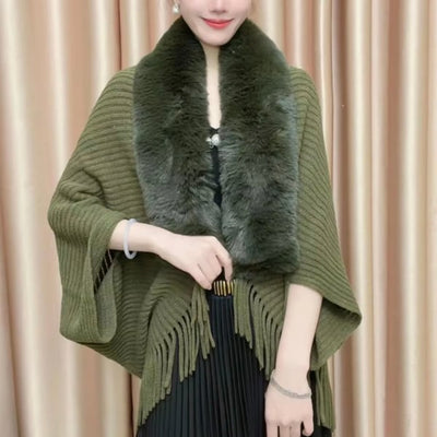 🔥Winter Knit Fringe Fur Collar Shawl