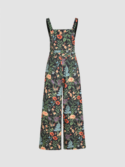 Floral Buttoned Wide Leg Jumpsuit