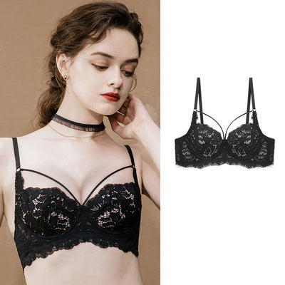 Black Unlined Strappy Lace Bra