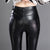 Female PU Faux Leather Fleece Pocket Elastic Tight Leggings