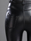 Female PU Faux Leather Fleece Pocket Elastic Tight Leggings