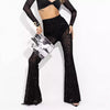 Mesh high waist flared casual trousers