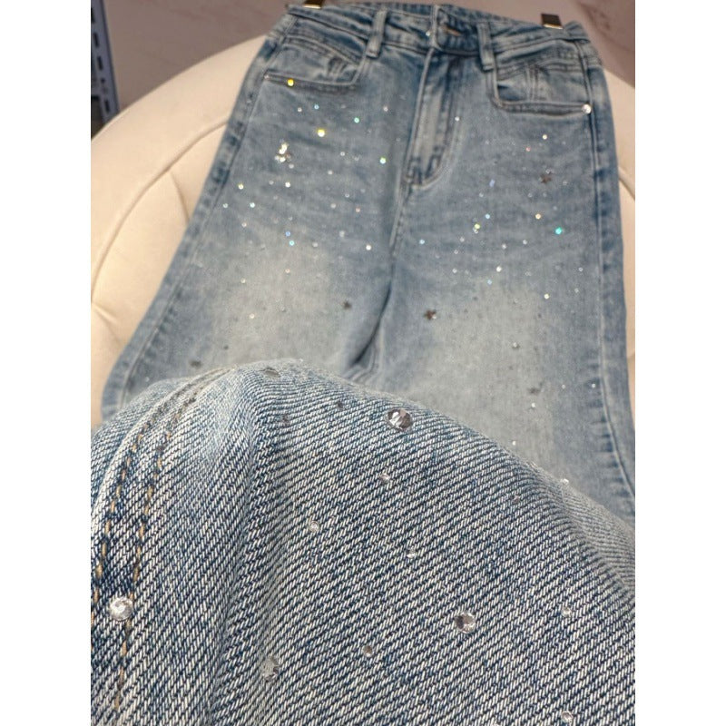 Rhinestone Loose High Waist Jeans