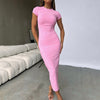 Solid Color Round Neck Skinny Dress