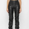 Female Faux Leather Folds Zipper Fashion Leggings