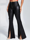 Female Faux Leather Pocket Split Flare Leggings