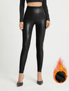 Female Fleece PU Faux Leather Hip-lift Elastic Tight Leggings