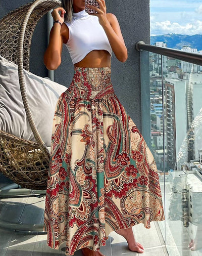 Halter Vacation Casual Dress Floral Halter Skirt