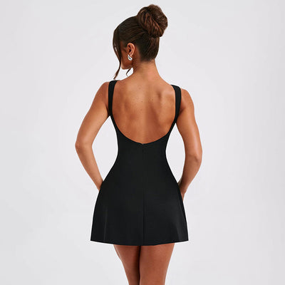 Sleeveless backless fitted mini skirt