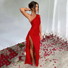 Women's One Shoulder Satin High Split Wedding Dresses