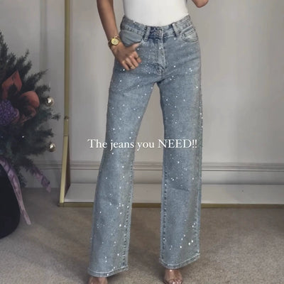 Rhinestone Loose High Waist Jeans