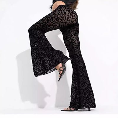 Mesh high waist flared casual trousers