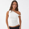 Solid Color One Shoulder Slant Neck Slimming Top