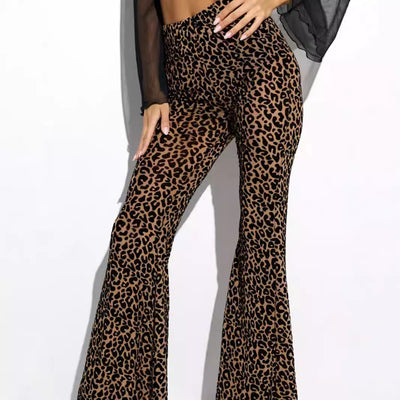 Mesh high waist flared casual trousers