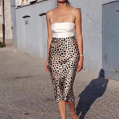 Leopard print high waist skirt