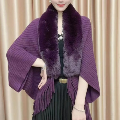 🔥Winter Knit Fringe Fur Collar Shawl