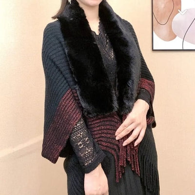 🔥Winter Knit Fringe Fur Collar Shawl