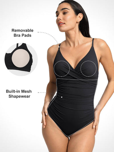 The Shapewear Swimsuit Ruched V-Neck One-Piece Bodysuit