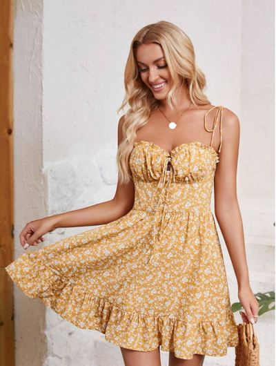 Floral Printed Spaghetti Strap Dress